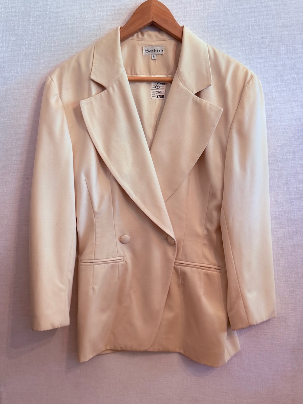 OG Vintage Bebe Cream 100 % Wool Double-Breasted Blazer